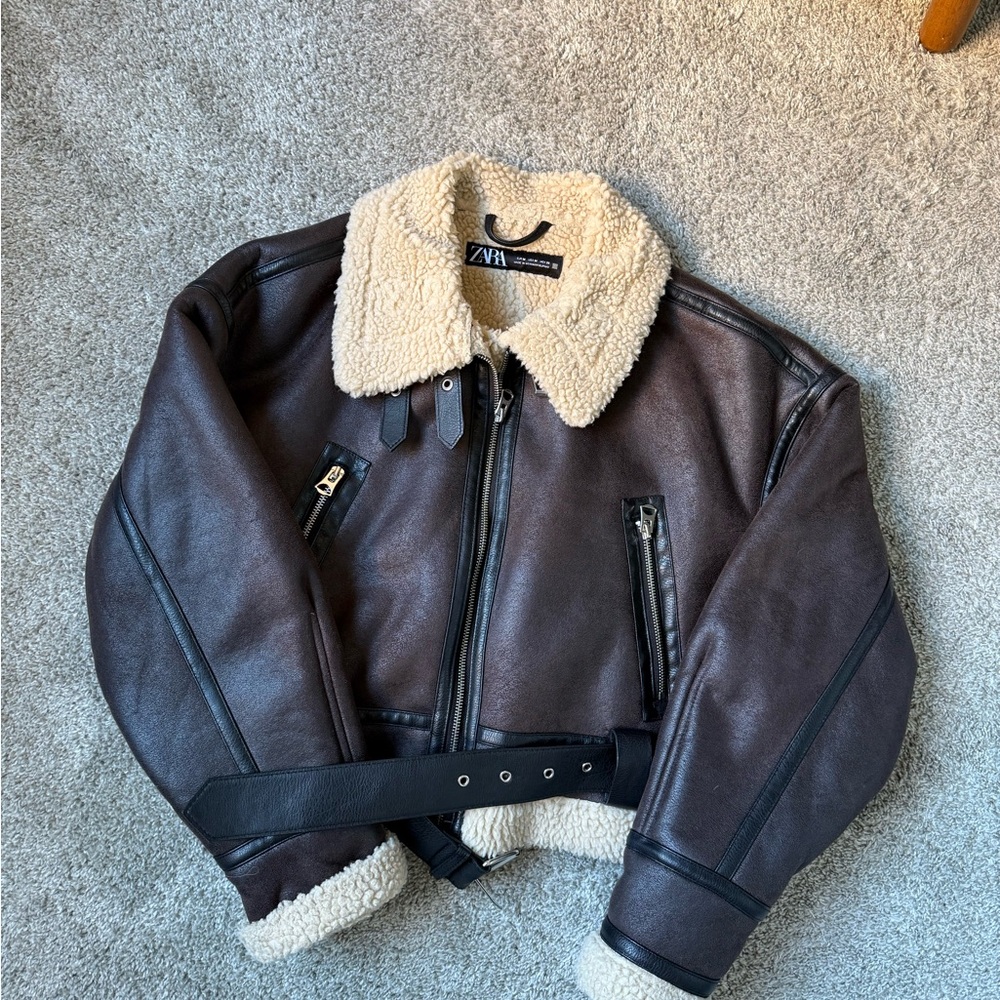 Zara Leather Cropped Jacket